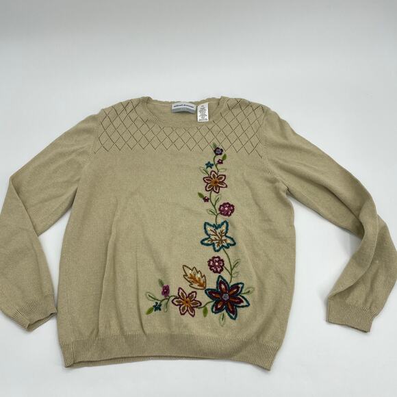 ALFRED DUNNER Floral Embroidered Knit Pullover Sweater Womens PXL - Picture 1 of 7